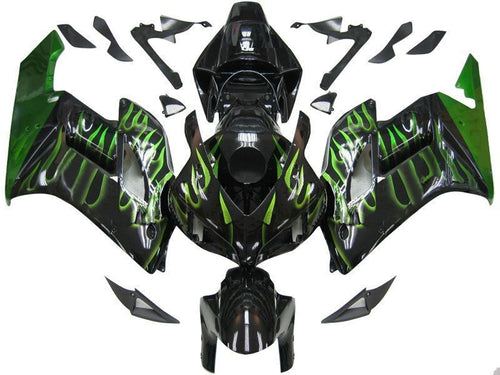 Fairings For Honda CBR 1000 RR Black & Green Flame  (2004-2005)