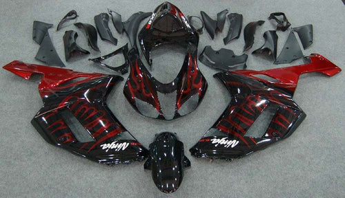 Fairings For Kawasaki ZX6R ZX636 Black & Red Flame Ninja  (2007-2008)