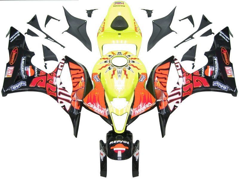 Fairings For Honda CBR 600 RR Yellow Black Valentino Rossi  (2007-2008)